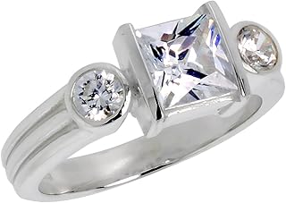 Sterling Silver Cubic Zirconia 3-Stone Ring for Women Princess Cut 2 ct Center Channel Set sizes 6-10