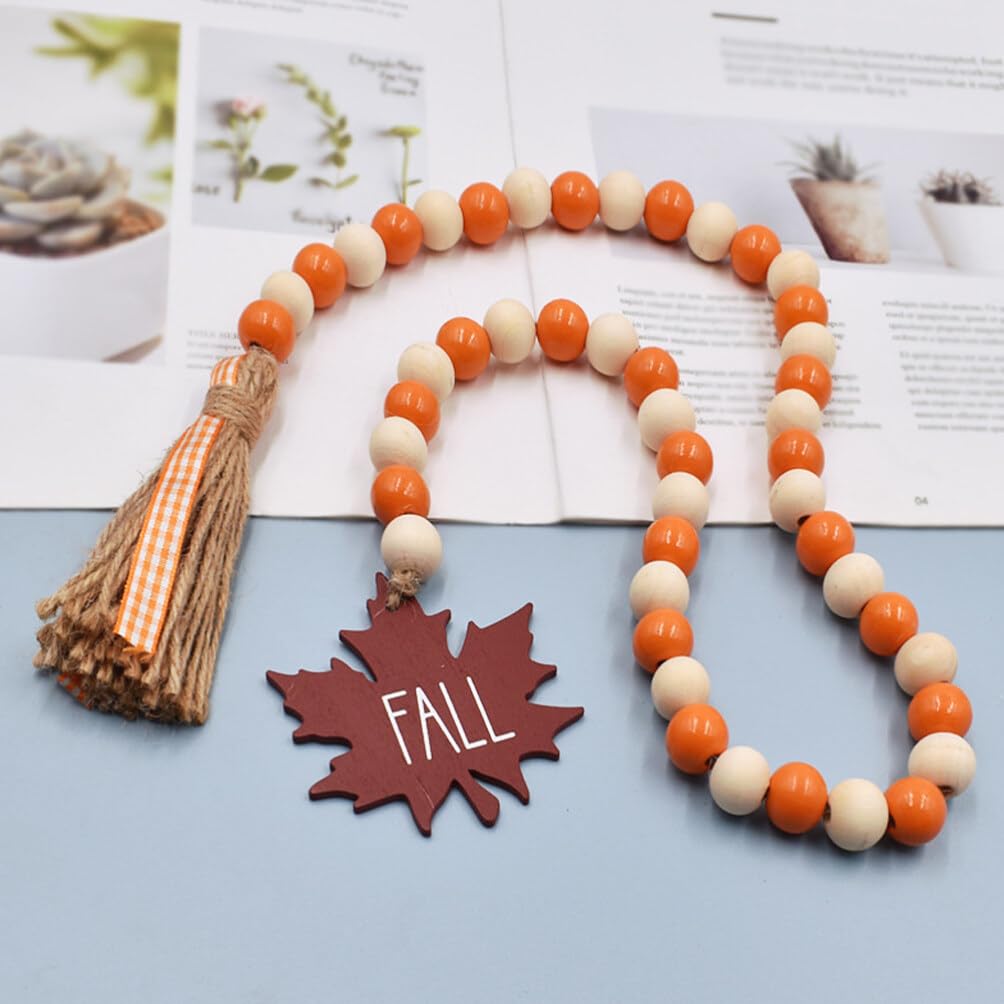 Thanksgiving Wooden Beads Garland: Farmhouse Wood Bead Garland Hanging Wood with Tassel Maple Leaves Pumpkin for Halloween Party Thanksgiving Fall Harvest Decor by IMIKEYA – Model