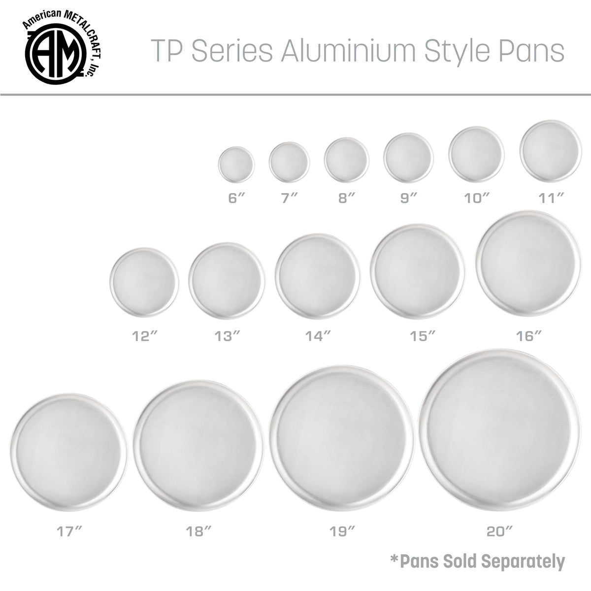 TP Series 18-Gauge Aluminum Standard Weight Wide Rim Pizza Pan by American Metalcraft – 6-Inch, 6.0 inches, Aluminum, Silver, Model TP6