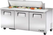 True 72" Refrigerated 16 Pan 3 Door Sandwich Salad Food Prep Table TSSU-72-16