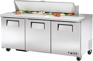True 72" Refrigerated 16 Pan 3 Door Sandwich Salad Food Prep Table TSSU-72-16
