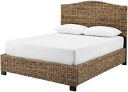 Furnifact Rattan Brown Platform Bed with Headboard, Footboard, Side Rails, & Slats, Anti-Tip Mechanism, ISTA 3A Certified, Sturdy Construction, Elegant Design