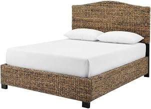 Furnifact Rattan Brown Platform Bed with Headboard, Footboard, Side Rails, & Slats, Anti-Tip Mechanism, ISTA 3A Certified, Sturdy Construction, Elegant Design