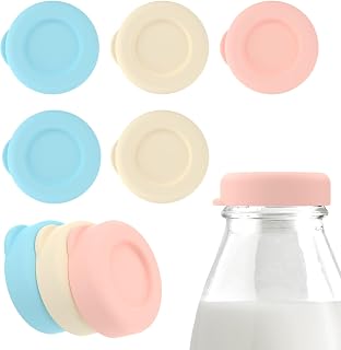 9pcs Glass Milk Bottle Caps, 48mm Silicone Replacement Caps, Reusable Bottle Lids Airtight Bottle Caps for Stanpac Libbey The Dairy Shoppe & Stock Your Home Milk Glass Bottles, Dishwasher Safe