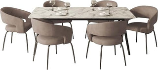 LeisureMod 7-Piece Dining Set with Rectangular Sintered Stone Dining Table and 6 Leather Dining Chairs with Iron Base