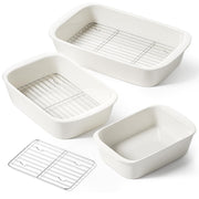 Le Tauci Ceramic Casserole Set with Racks, 4.6 Qt 3 Qt 1.6 Qt, White
