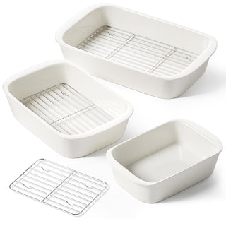 Le Tauci Ceramic Casserole Set with Racks, 4.6 Qt 3 Qt 1.6 Qt, White
