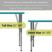 Versa Desk Adjustable Height Kids Rectangular Table Write-On/Wipe-Off Dry Erase Top Child Desk for School Classroom by Tot Mate – Model TM9510R.SWWOPX1