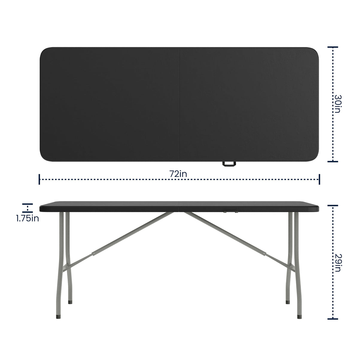 6 ft Plastic Bi-Fold Folding Table by Flash Furniture – 30"W x 72"L, Plastic, Metal, Plastic: Polyethylene, Black, Model RB-3072FH-BK-GG