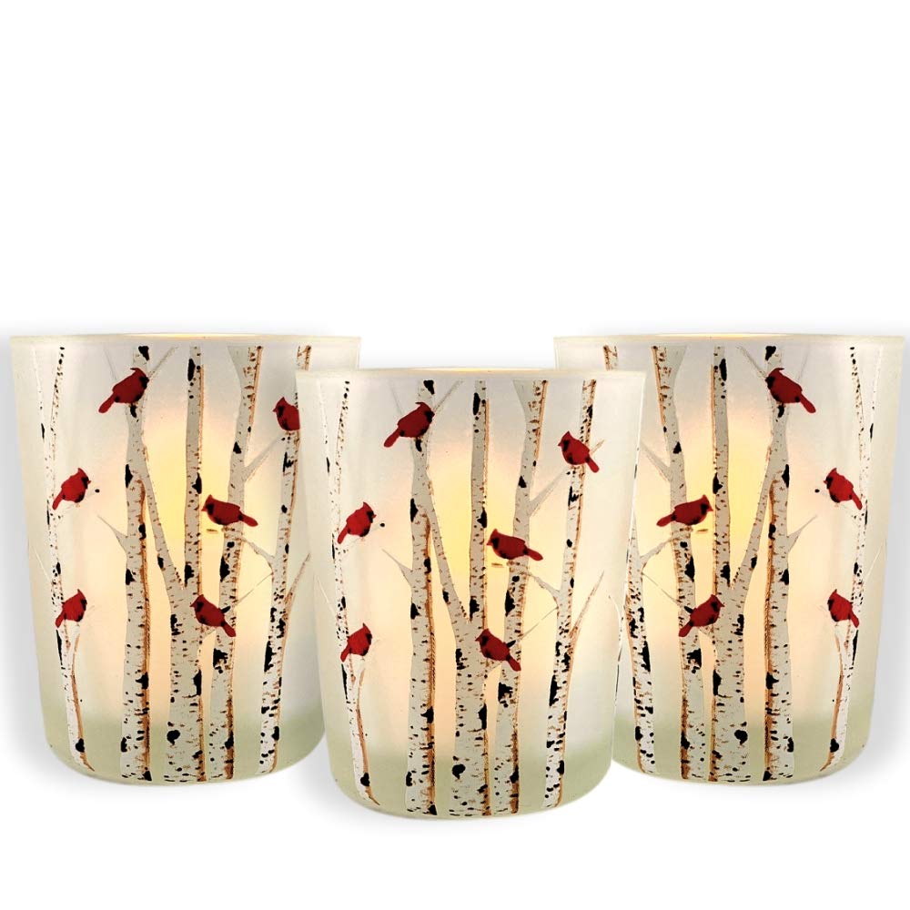 Banberry Designs Cardinal Candle Holders, Set of 3 with LED Lights, Multicolor