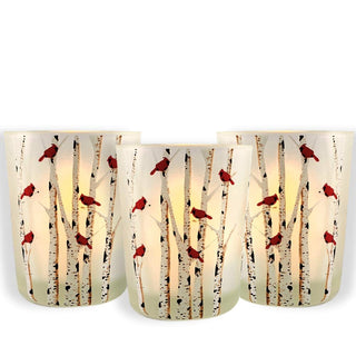 Banberry Designs Cardinal Candle Holders, Set of 3 with LED Lights, Multicolor
