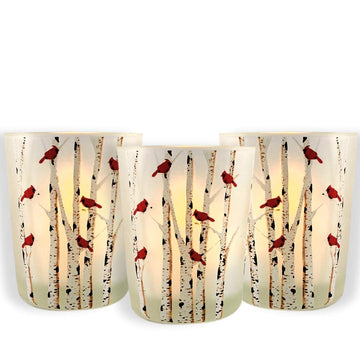 Banberry Designs Cardinal Candle Holders, Set of 3 with LED Lights, Multicolor
