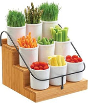 CAL-MIL 3638-60 3 Step Bamboo Display with 9 Crocks, 14" x 13"