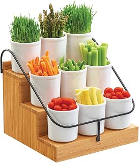 CAL-MIL 3638-60 3 Step Bamboo Display with 9 Crocks, 14" x 13"