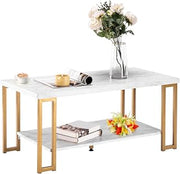 Modern Coffee Table for Living Room, 2-Tier Large Rectangular Small Cocktail Tea Center Sofa Side Table for Bedroom Home Office Apartment, Mesa de Centro para Sala (White)