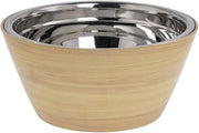 HUBERT Serving Bowl Butcher Block Faux Wood Melamine with Stainless Steel Insert - 10 3/4" Dia x 5 1/2" H