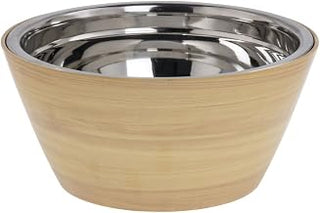 HUBERT Serving Bowl Butcher Block Faux Wood Melamine with Stainless Steel Insert - 10 3/4" Dia x 5 1/2" H