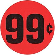 99¢ Labels Large Price Point Price Tag Labels Red with Black Imprint - 1 1/2"Dia 1000 Per Roll