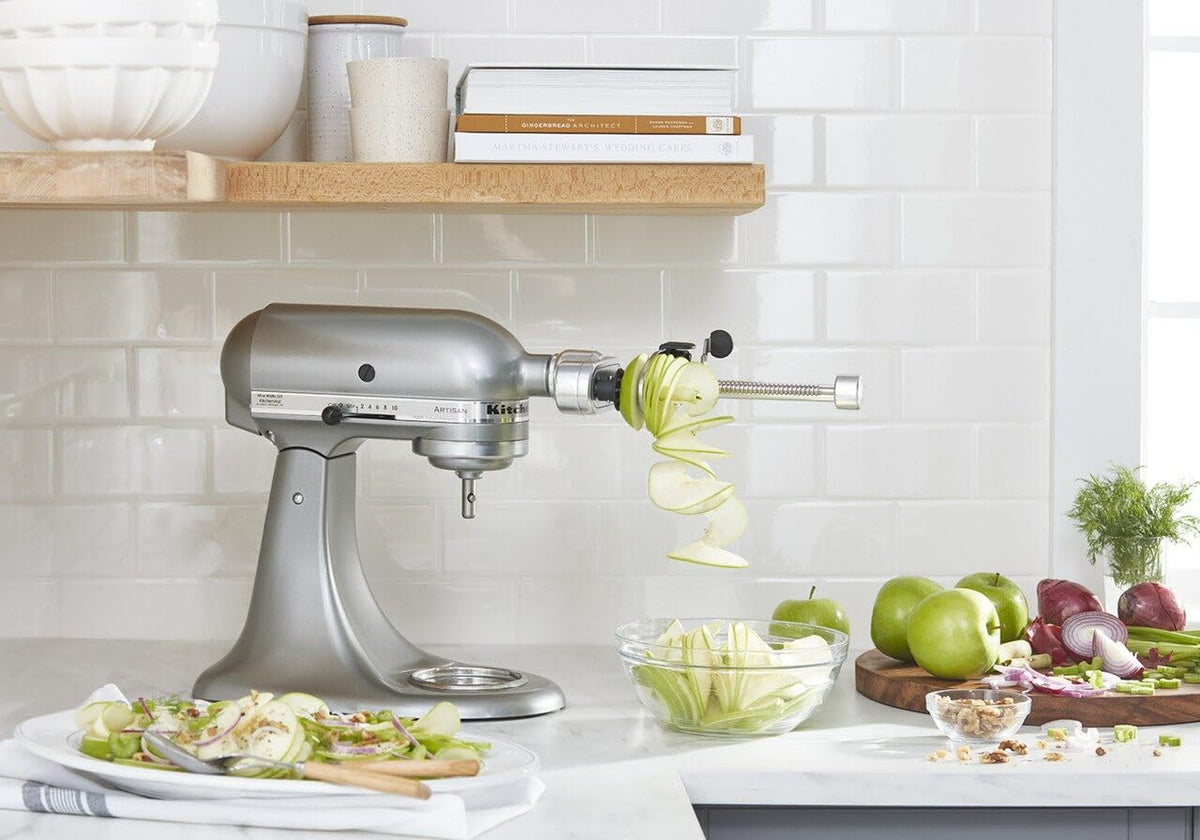 5-Blade Fruit and Vegetable Spiralizer Attachment by KitchenAid – #4086, Metal, Polished Aluminum, Pack of 8, Model KSM1APC