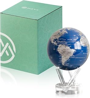 MOVA Self Rotating Globe, Royal Blue and Silver Classic (4.5") | solar powered globe, no batteries or cords, gift for geography lovers, premium kinetic display, office desk decor