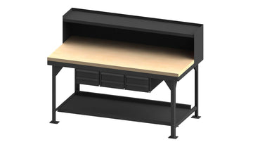 Workbench, Maple top, Riser, 6 Drawer by Durham – Steel, Gray