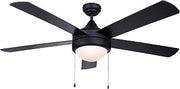 Canarm Preston III 52-Inch Ceiling Fan - Matte Black Finish, 5 Blade, Integrated Light Kit with Opal Glass Shade and Bulbs, Pull Chain, Downrod Mount, Modern Minimalist Design