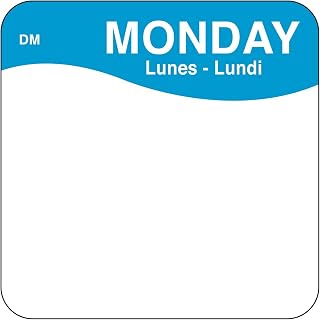 DayMark Safety Systems DissolveMark IT1133331 Day of the Week, Trilingual Label, Monday, 2" x 2", Blue, Roll of 250
