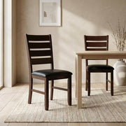 Faux Leather-Upholstered Wood Side Chair with Cherry Frame by Furnifact – Faux Leather, Black, Pack of 2