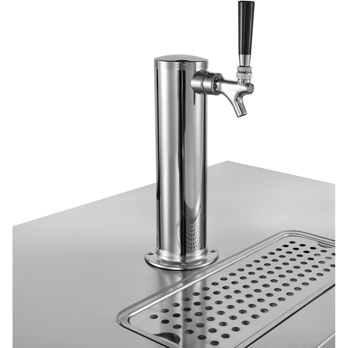 Nexel Beer Dispenser Cooler w/Single Tap Dispenser by Global Industrial – 24.38"L x 48"W x 35.63"H, Stainless Steel, Black, Model UDD-24-48-HC