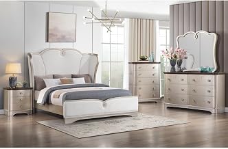 Rose Wingback Champagne Upholstered 5-Piece Bedroom Set, King