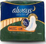 Always Ultra Thin Size 4 Overnight Pads With Wings Unscented, 14 Count (3700030165)