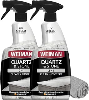 Weiman Quartz Countertop Cleaner and Polish - Clean and Shine Your Countertops Islands and Stone Surfaces with UV Protection, 24 Ounce with MicroFiber Towel, 2 Pack