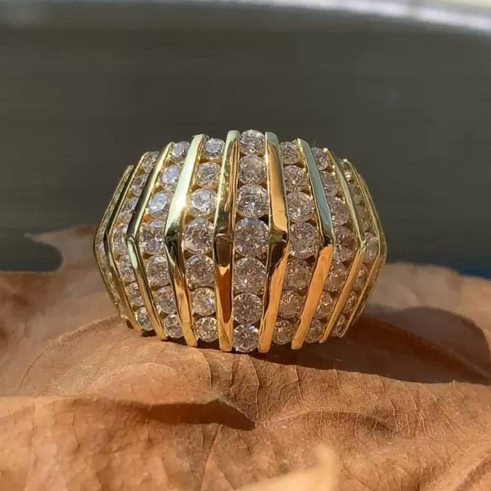 Round CZ Channel Setting Wide Ring for Women Gold Color by Generic – 7, Brass, Gold Color, Model A292_7