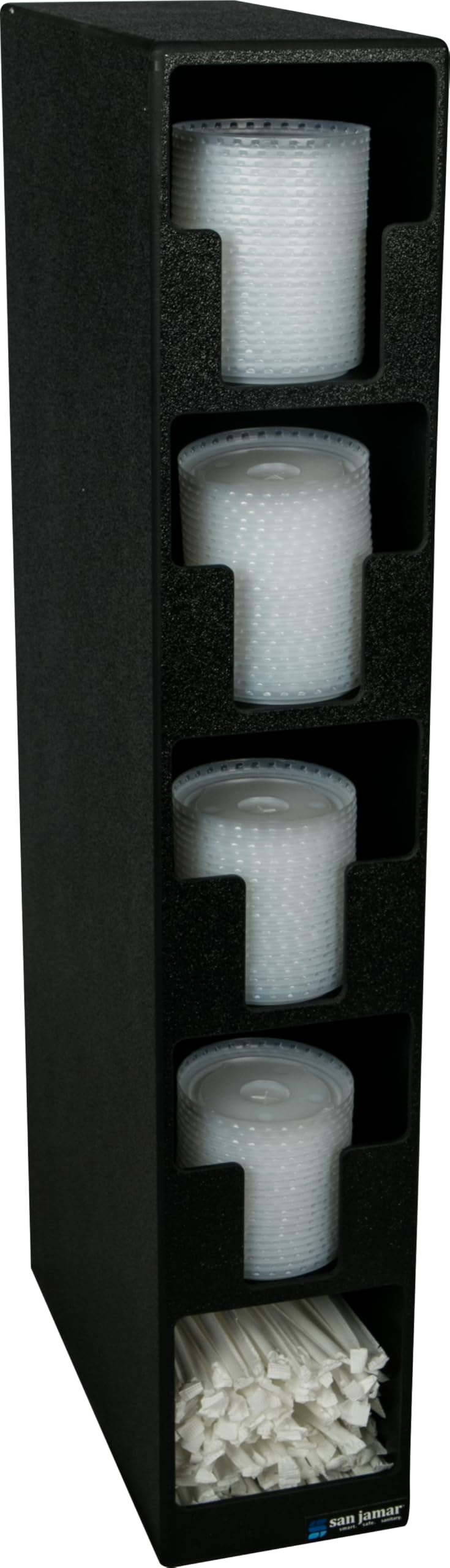 Lid and Straw Tower with 4 Lid Compartments and 1 Straw Compartment for Restaurants by San Jamar – 20 Inches, Polystyrene, Straw, Model L2204