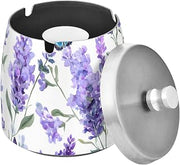 Butterfly Lavender Pattern Splash Ashtray with Lid, Outdoor Ashtrays for Patio
