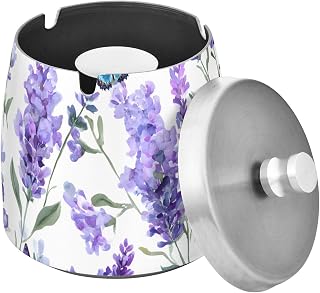 Butterfly Lavender Pattern Splash Ashtray with Lid, Outdoor Ashtrays for Patio