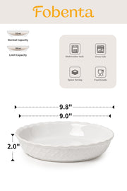 Fobenta Ceramic Pie Dish, 9 Inch 36oz Deep Fluted, Petal Weave