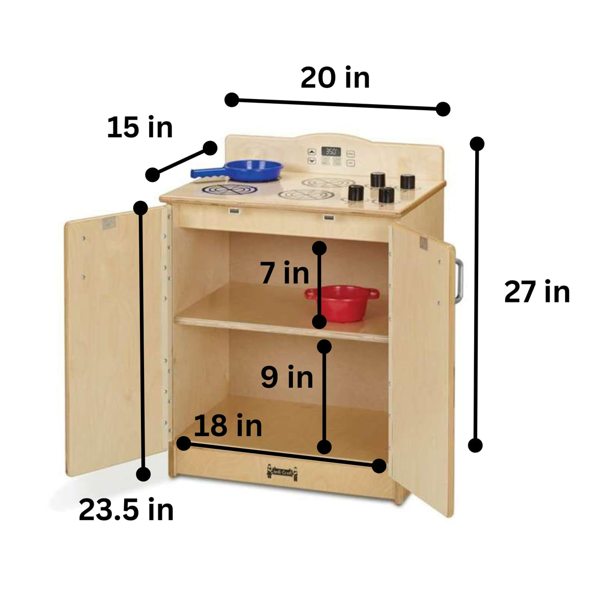 Culinary Creations Play Kitchen Stove by Jonti-Craft – 27 inches (H) x 20 inches (W) x 15 inches (D), Metal, Natural Wood, Model 2409JC