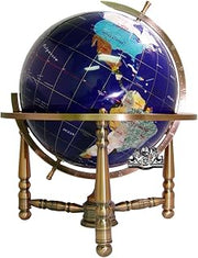 Unique Art 19-Inch Tall Blue Lapis Ocean Table Top Gemstone World Globe with Copper Stand