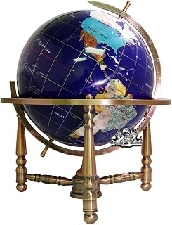 Unique Art 19-Inch Tall Blue Lapis Ocean Table Top Gemstone World Globe with Copper Stand