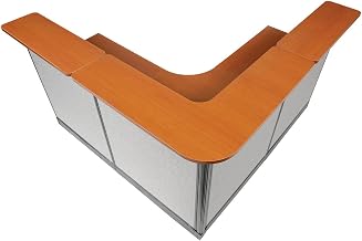 Global Industrial 80"W x 80"D x 46"H L-Shaped Reception Station with Raceway, Cherry Counter/Gray Panel