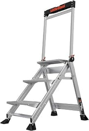 Little Giant Jumbo Step 3-Step Foldable 2.2 ft Aluminum Stool, 11903 | Foldable Aluminum Step Stool, Extra-Wide Stair-Like Treads, Rotating Handrail, Tool Tray, 375 lbs. Weight Capacity