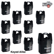 Ten (10) High Security Pro Series Padlocks w/ 20 Keys by Master Lock – 10 Pack, Alloy Steel, Black, Pack of 10, Model ProSeries