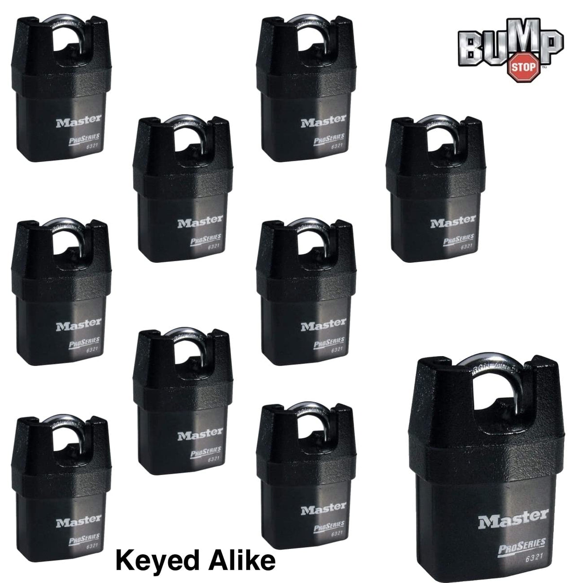 Ten (10) High Security Pro Series Padlocks w/ 20 Keys by Master Lock – 10 Pack, Alloy Steel, Black, Pack of 10, Model ProSeries