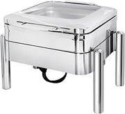 3977GS Jazz 4 Qt. Stainless Steel Square Induction Chafer with Pillar'd Stand and Hinged Glass Dome Cover