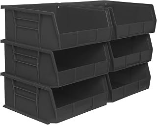 Akro-Mils 30235 AkroBins Plastic Storage Bins, 11"x11"x5", Black, 6-Pack