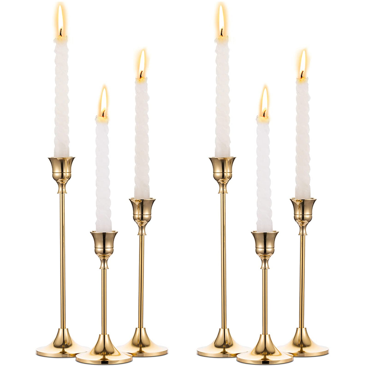Nuptio Candlestick Holders Set, Gold Metal, 6 Piece Assorted Heights