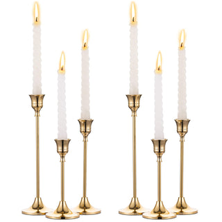 Nuptio Candlestick Holders Set, Gold Metal, 6 Piece Assorted Heights