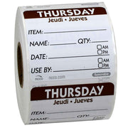 National Checking Company DateIt Square Thursday Jeudi Jueves Day of the Week Dissolvable Printed Removable Label Brown | 500/Roll by NCCO – Brown, Pack of 500, Model RIDU2204R
