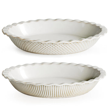 Getstar Ceramic Pie Pan Set, 9 Inch Deep Dish, Embossed Stripes and Dots